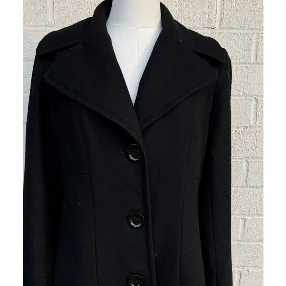 Michael Kors Black Wool Coat Size 6 Tailored Button Front Classic Winter Coat